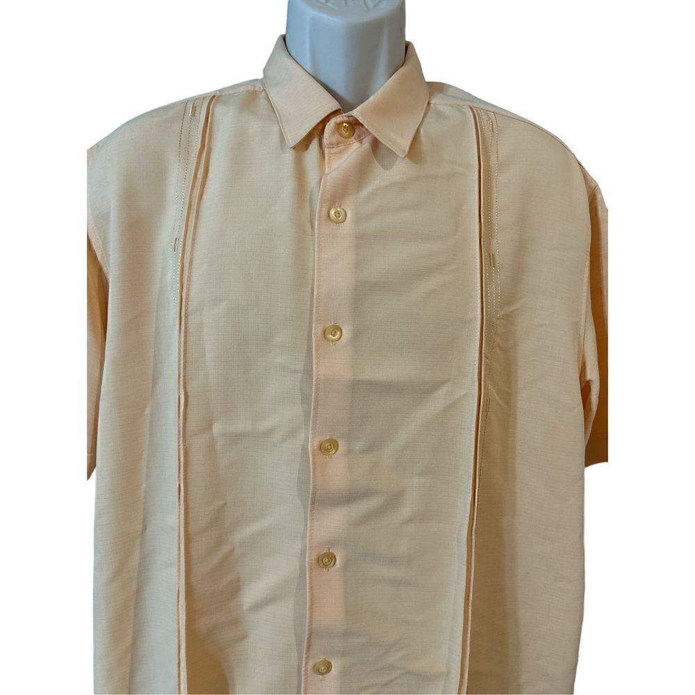 Cubavera Short Sleeve Double Tuck Embroidered Panel Shirt, Polyester Size Large - Picture 4 of 10